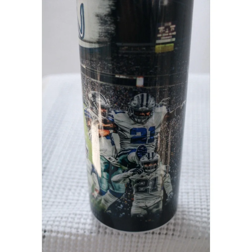 Dallas Cowboys Nation Football Tall Skinny Tumbler Cup w Lid 8 inch BPA Free